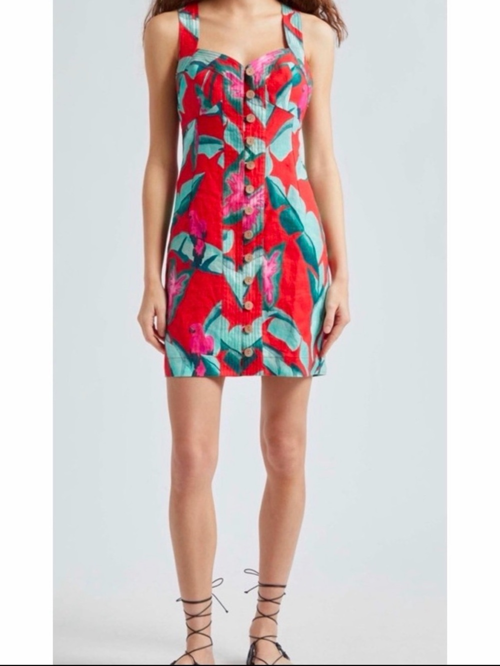 FARM Rio Red Summer Foliage Red Mini Dress NWT - Picture 2 of 12
